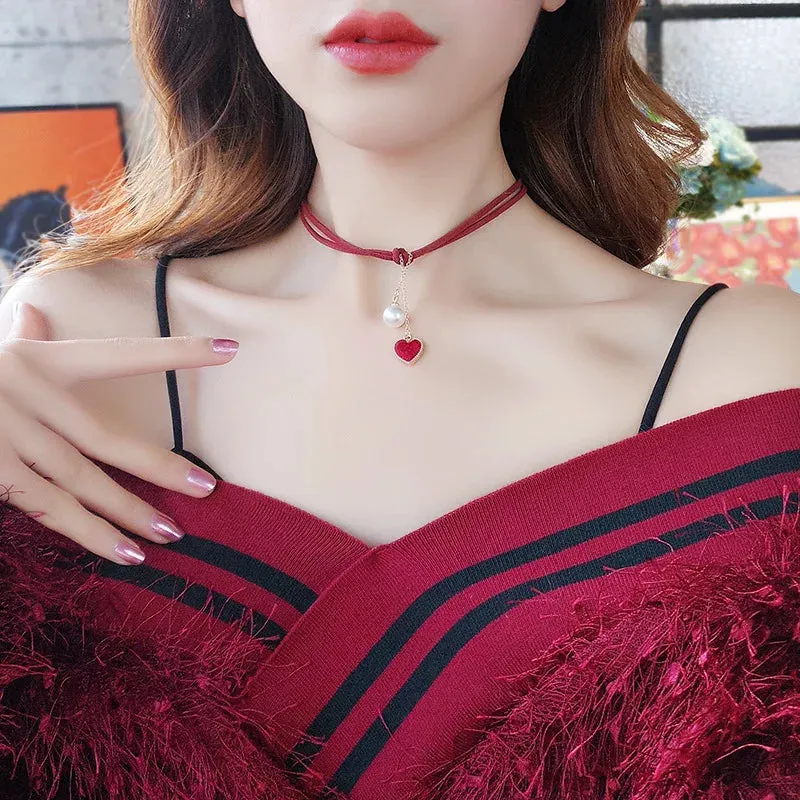 Wedding Party Jewelry Long Black Ribbon Choker Necklace For Women Elegant White Imitation Pearl Beach Vacation Necklaces