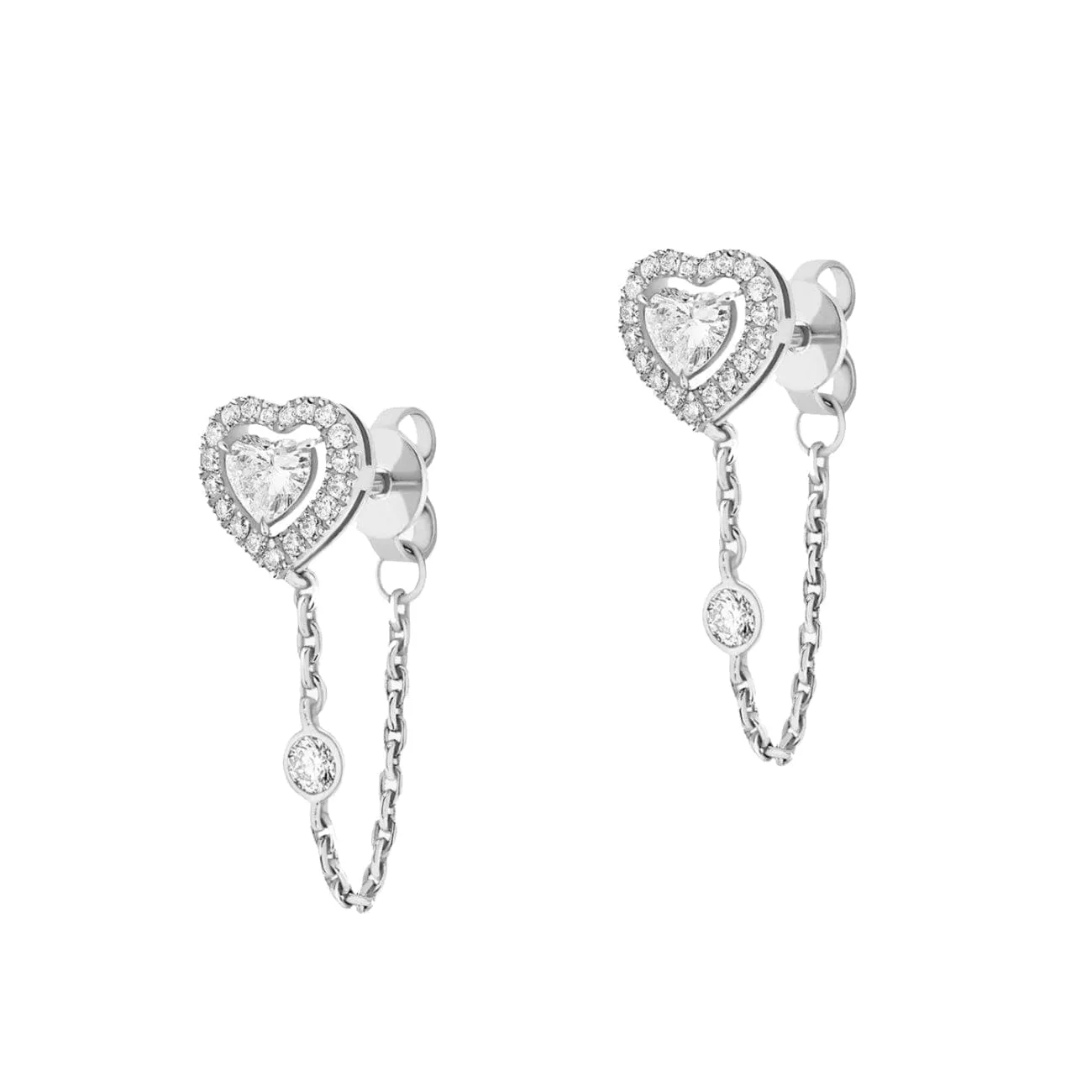 WHITE GOLD DIAMOND EARRINGS JOY CŒUR DIAMOND CHAIN 0,15CTX3