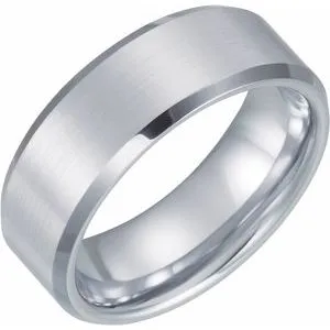 White Tungsten 8 mm Satin & Beveled-Edge Band Size 14