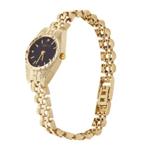 Women's 10k Yellow Gold Watch Link Geneve Diamond Wrist Watch 6-8"