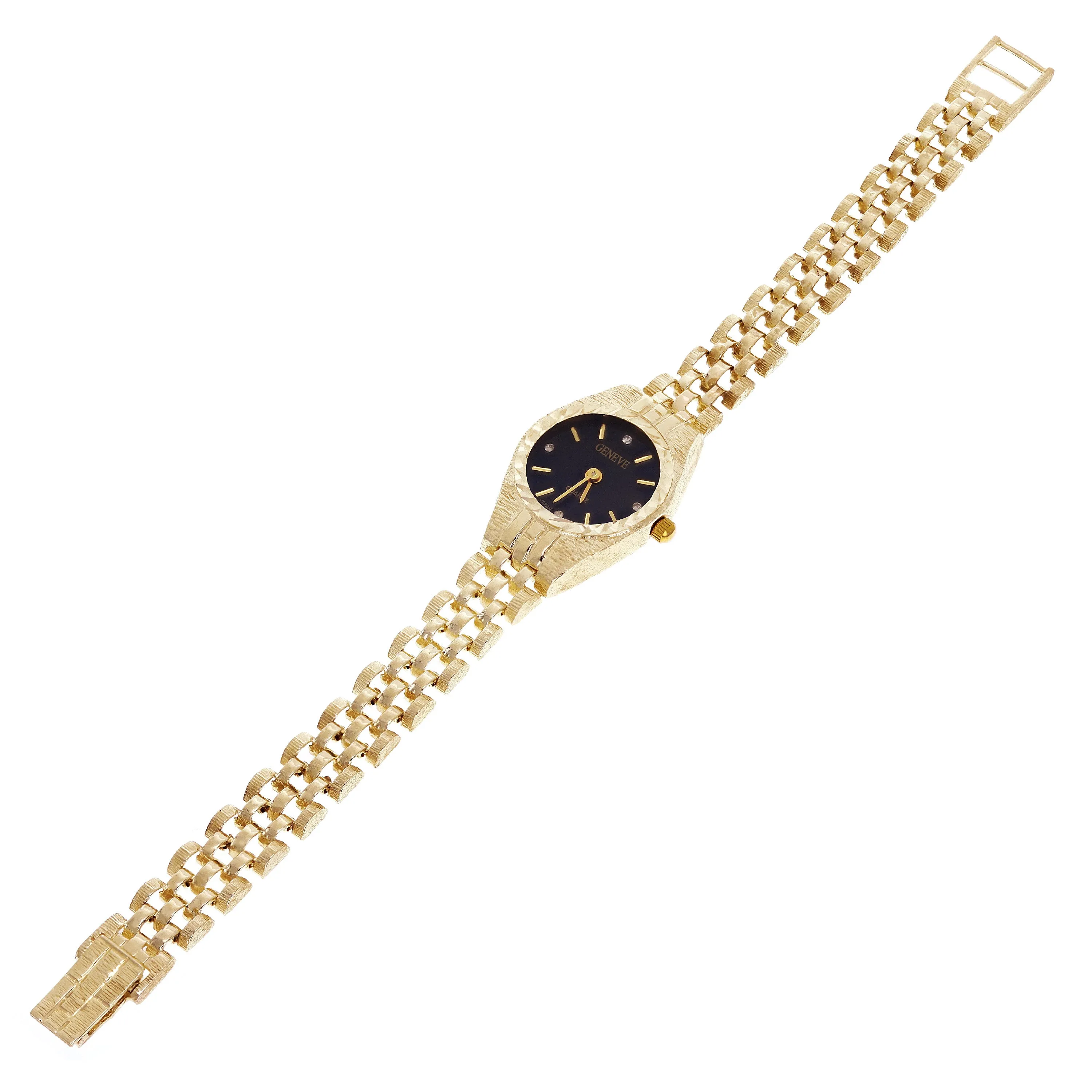 Women's 10k Yellow Gold Watch Link Geneve Diamond Wrist Watch 6-8"