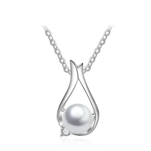 Women’s 925 Sterling Silver Necklace & Water Drop Shape Pendant with Pearl, Classic Fine Jewelry for Ladies
