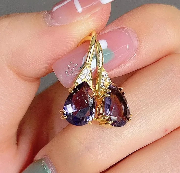 Womens Diamond Earrings | Purple Diamond Earrings | Earrings | Diamond Earrings | Teardrop Earrings | Womens Earrings | Dangle Earrings