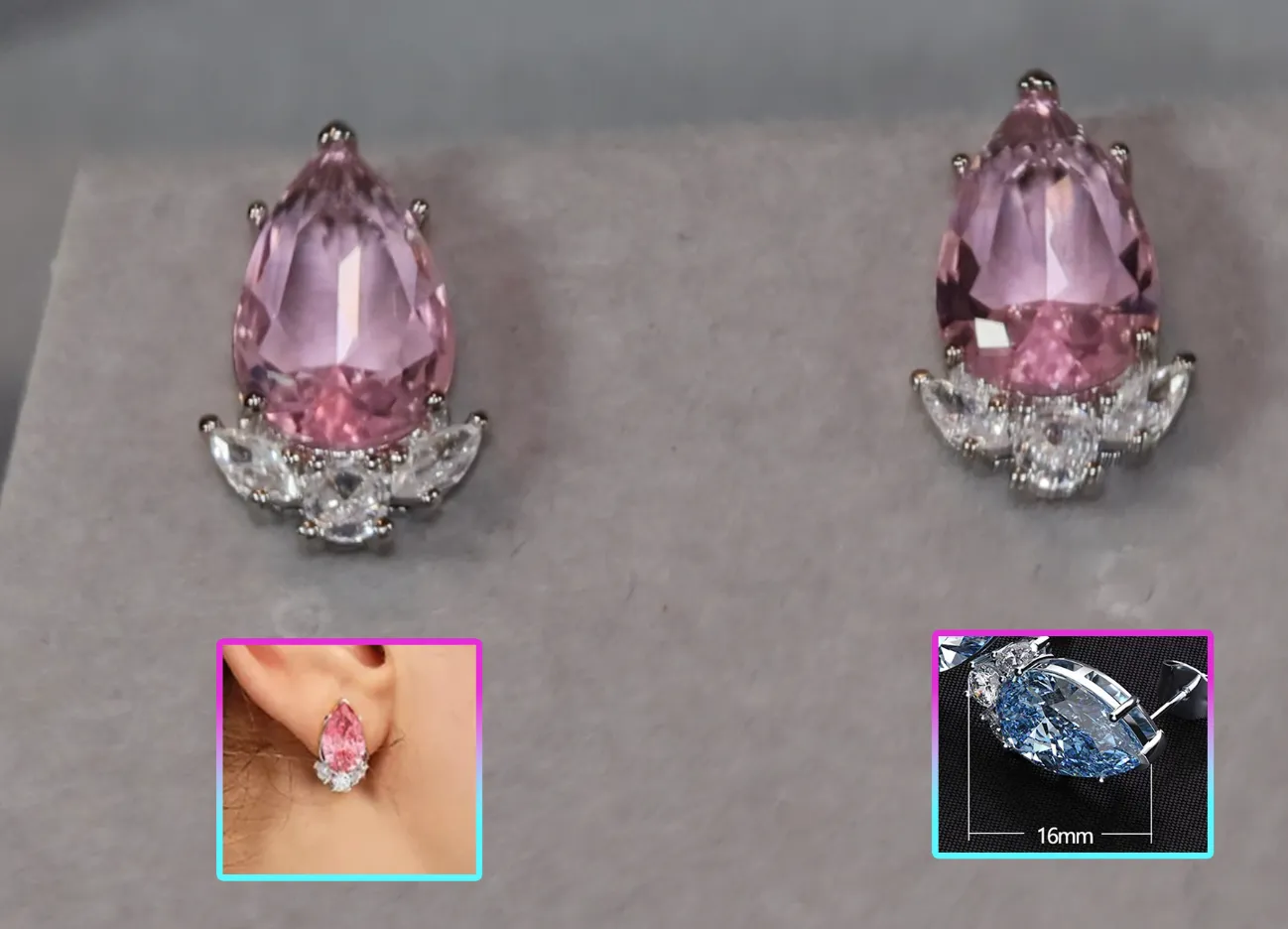 Womens Ear Studs | Pear Shape Earrings | Teardrop Earrings | Pink Diamond Earrings | Teardrop Earrings | Womens Earrings | Stud Earrings