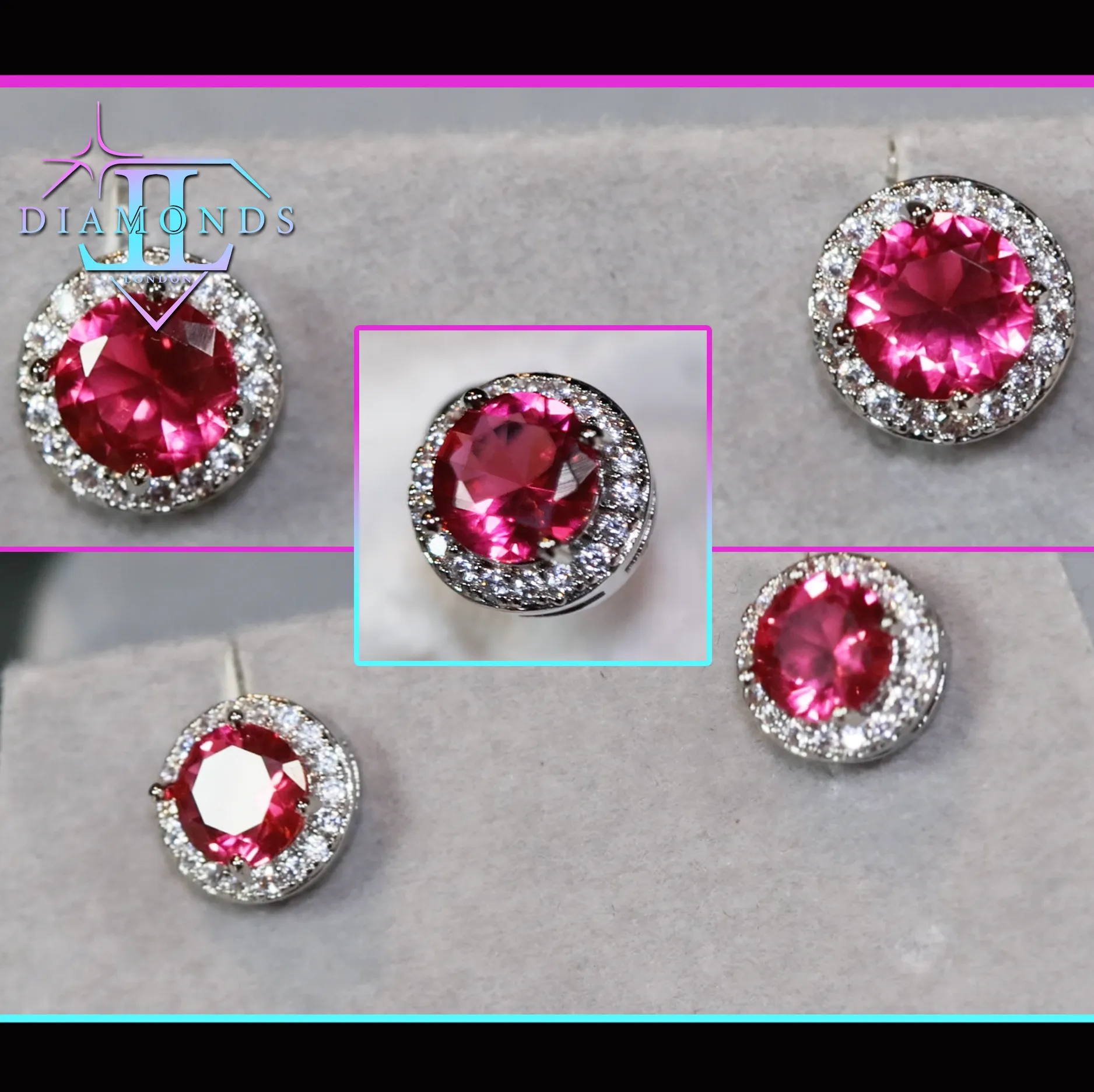Womens Pink Diamond Ear Studs