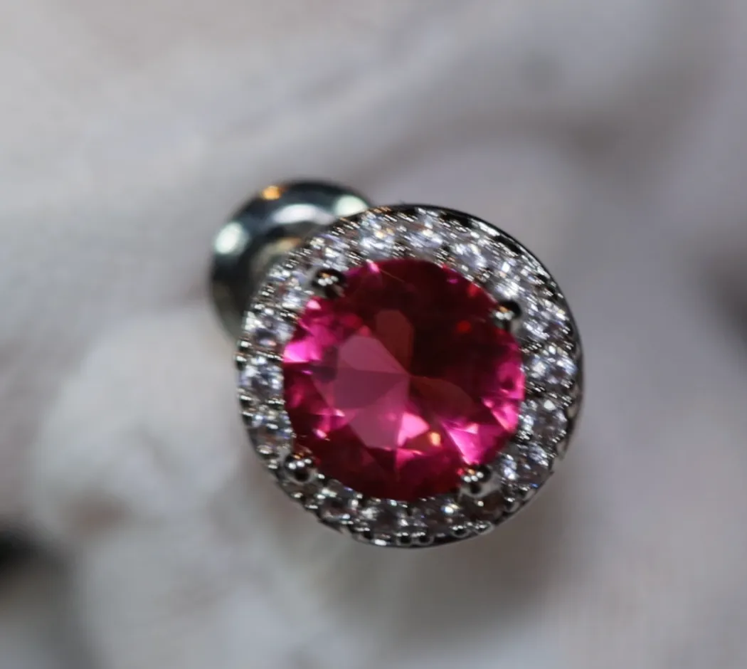 Womens Pink Diamond Ear Studs