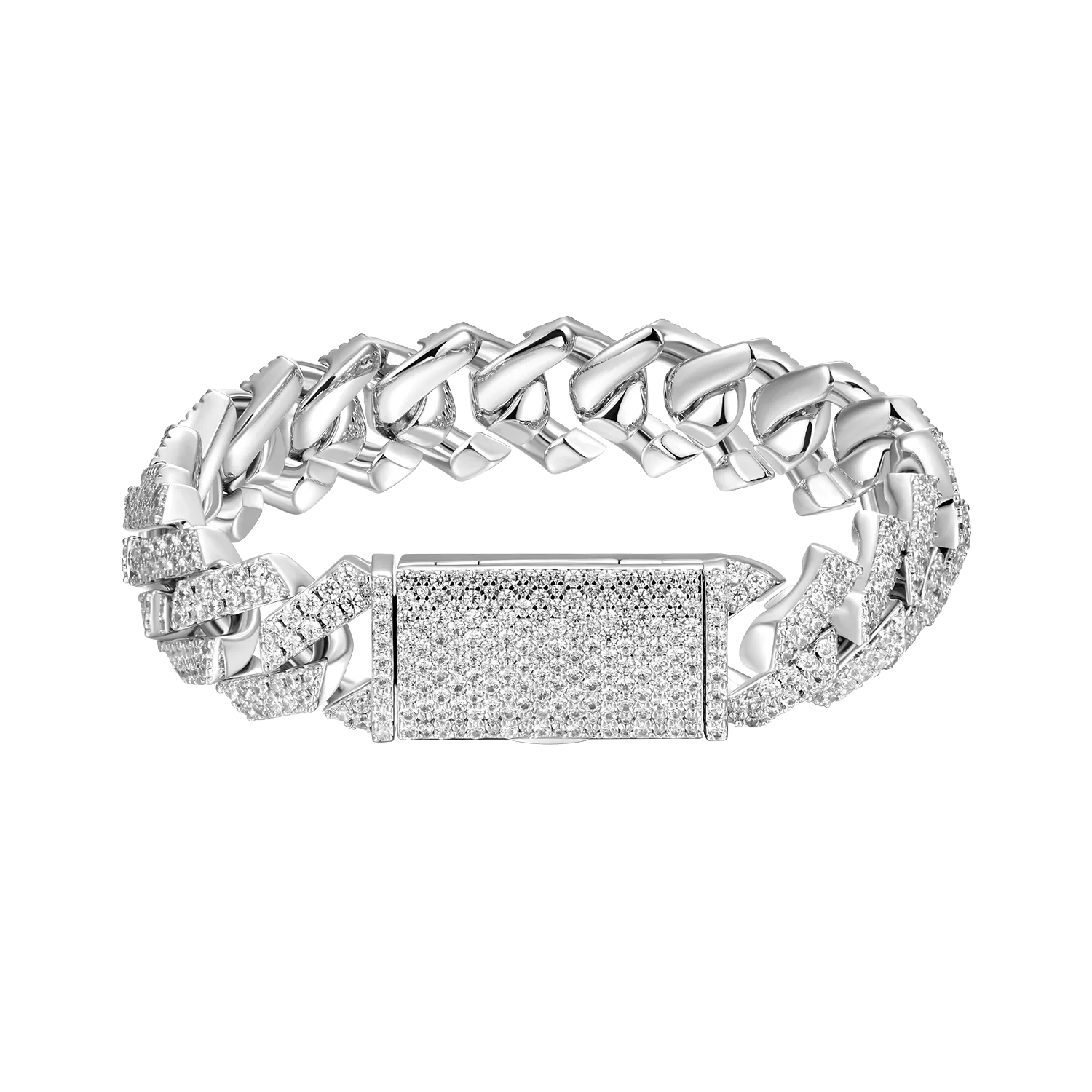 Women's Round Cut Prong Cuban Link Bracelet - 12mm