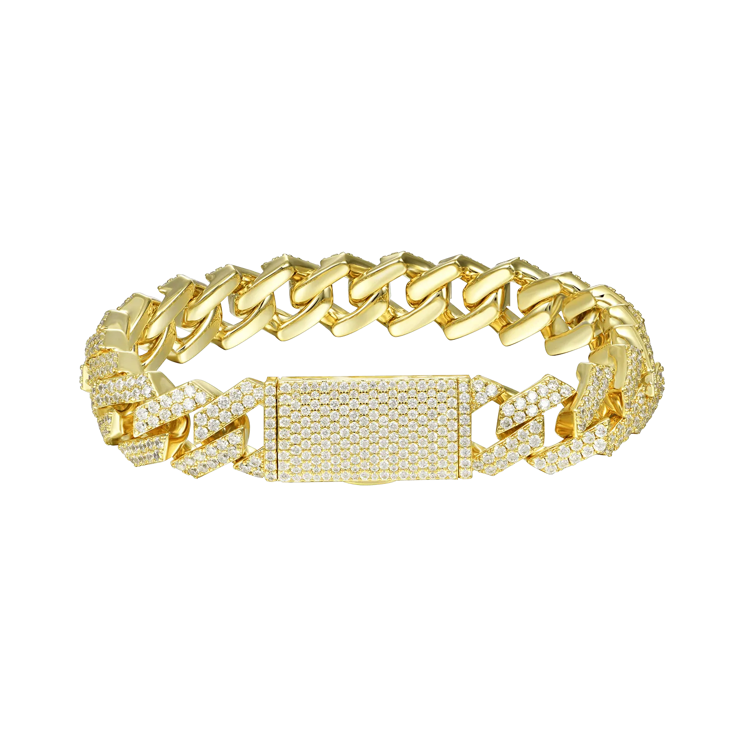 Women's Round Cut Prong Cuban Link Bracelet - 12mm