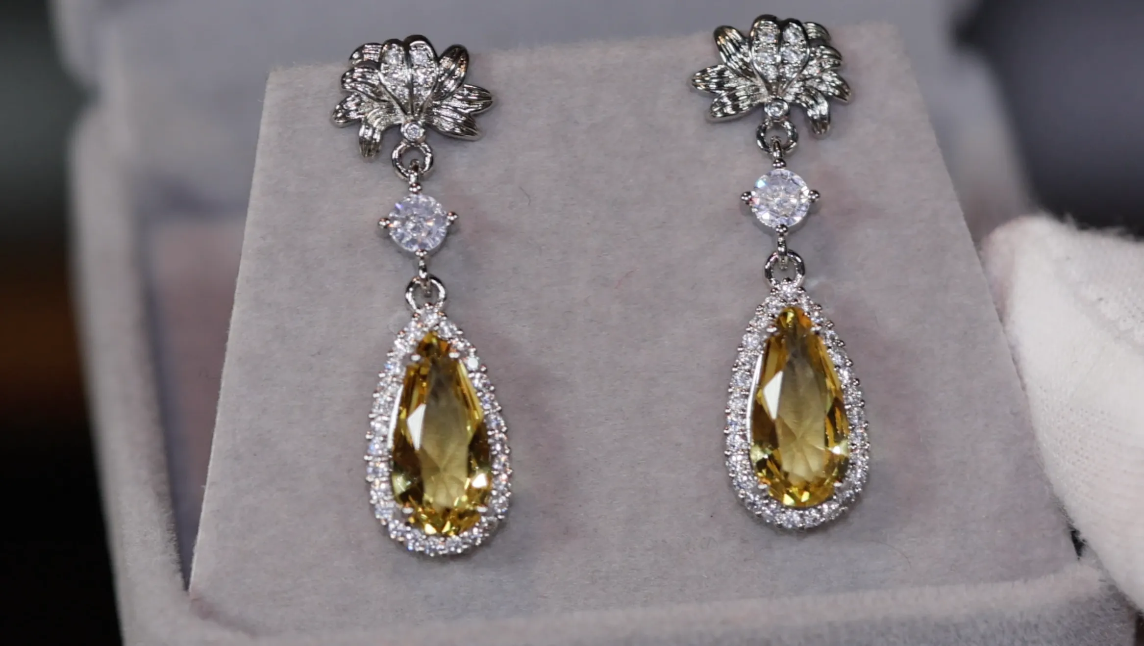 Yellow Diamond Earrings | Classy Diamond Earrings | Womens Earrings | Dangle Earrings