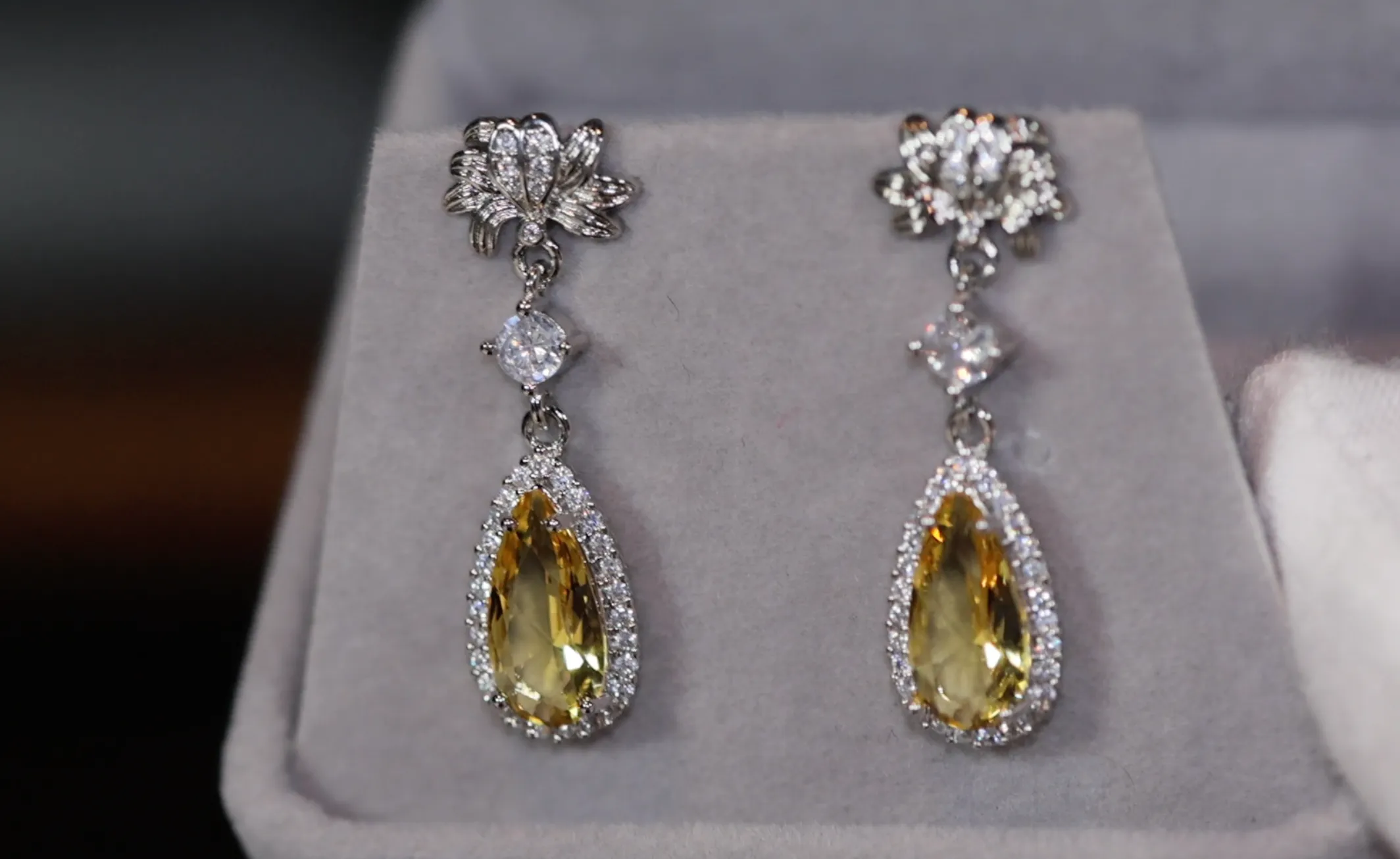 Yellow Diamond Earrings | Classy Diamond Earrings | Womens Earrings | Dangle Earrings