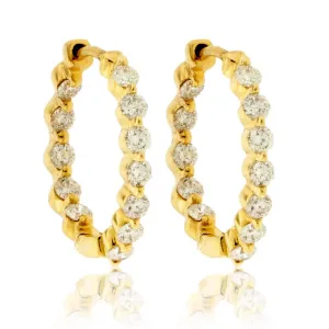 Yellow Gold .70 Carat Inside Out Diamond Hoop Earrings