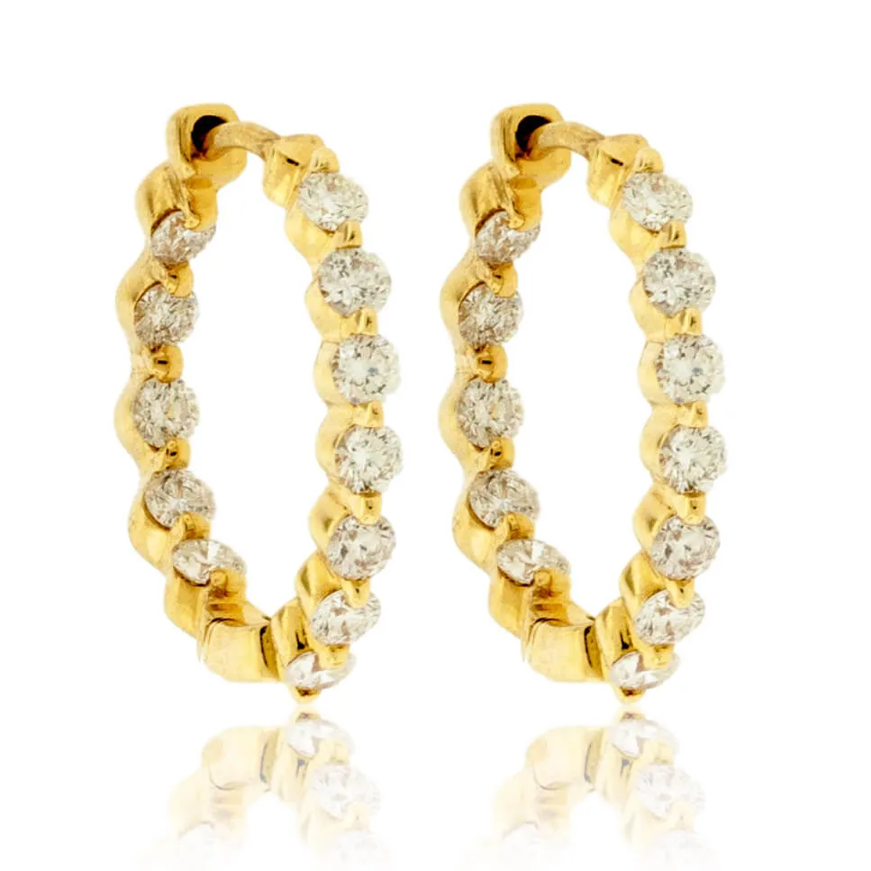 Yellow Gold .70 Carat Inside Out Diamond Hoop Earrings