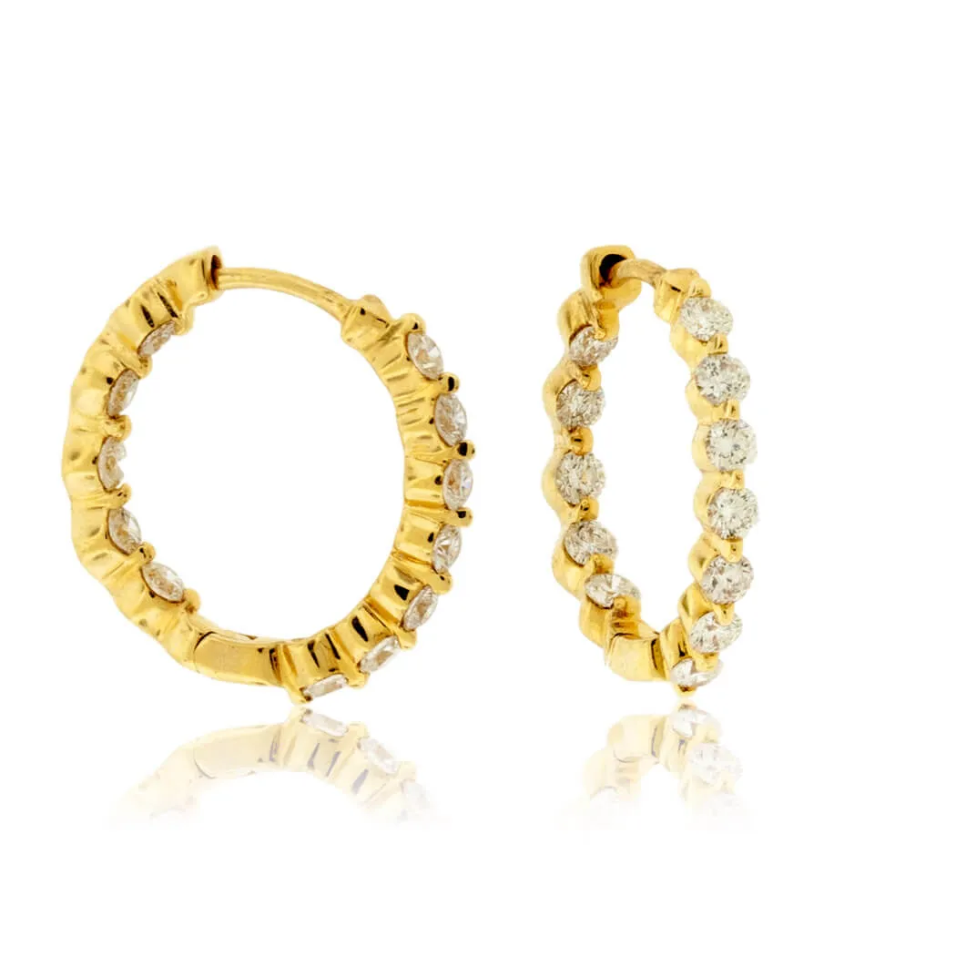 Yellow Gold .70 Carat Inside Out Diamond Hoop Earrings