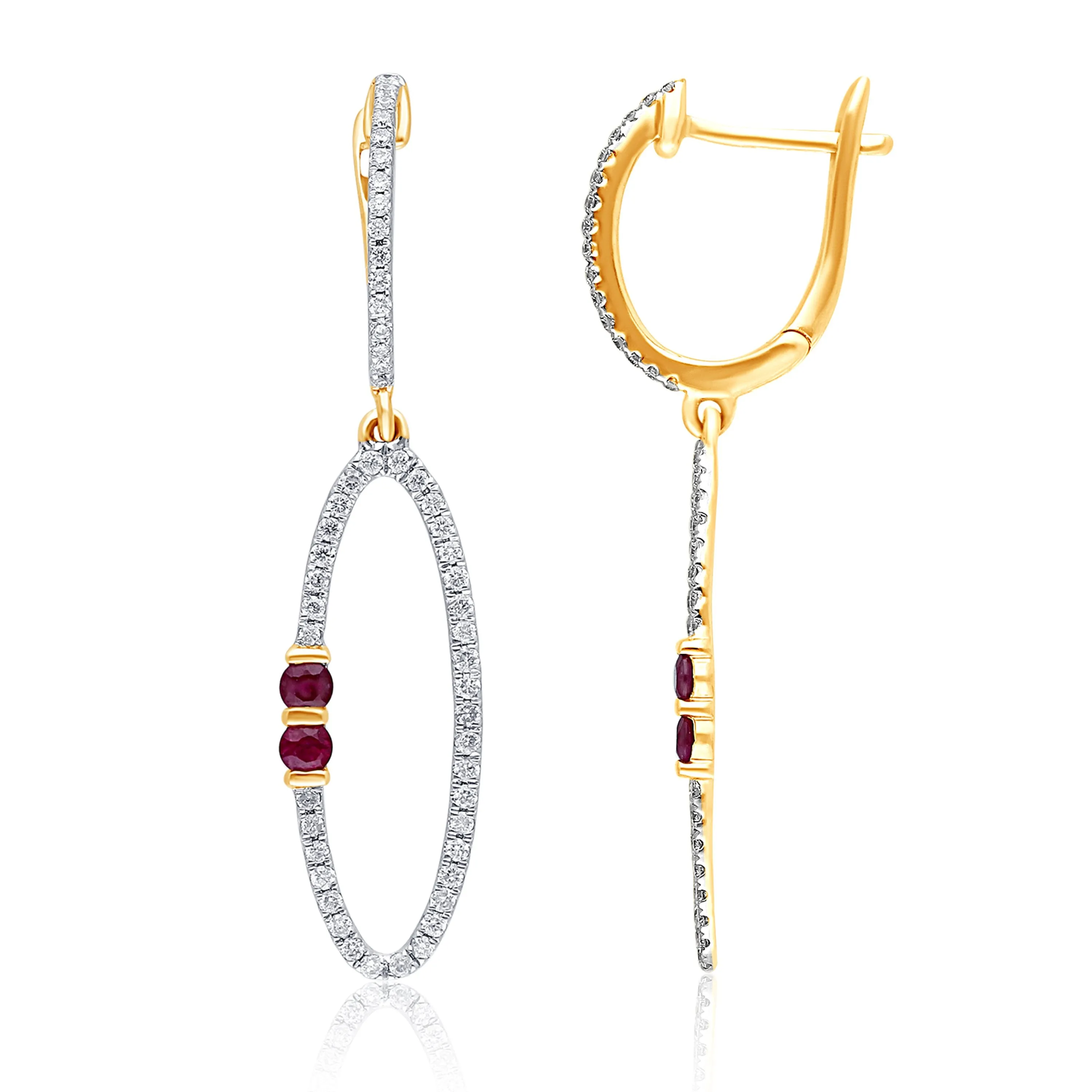 Yellow Gold Ruby & White Diamond Heirloom Earrings
