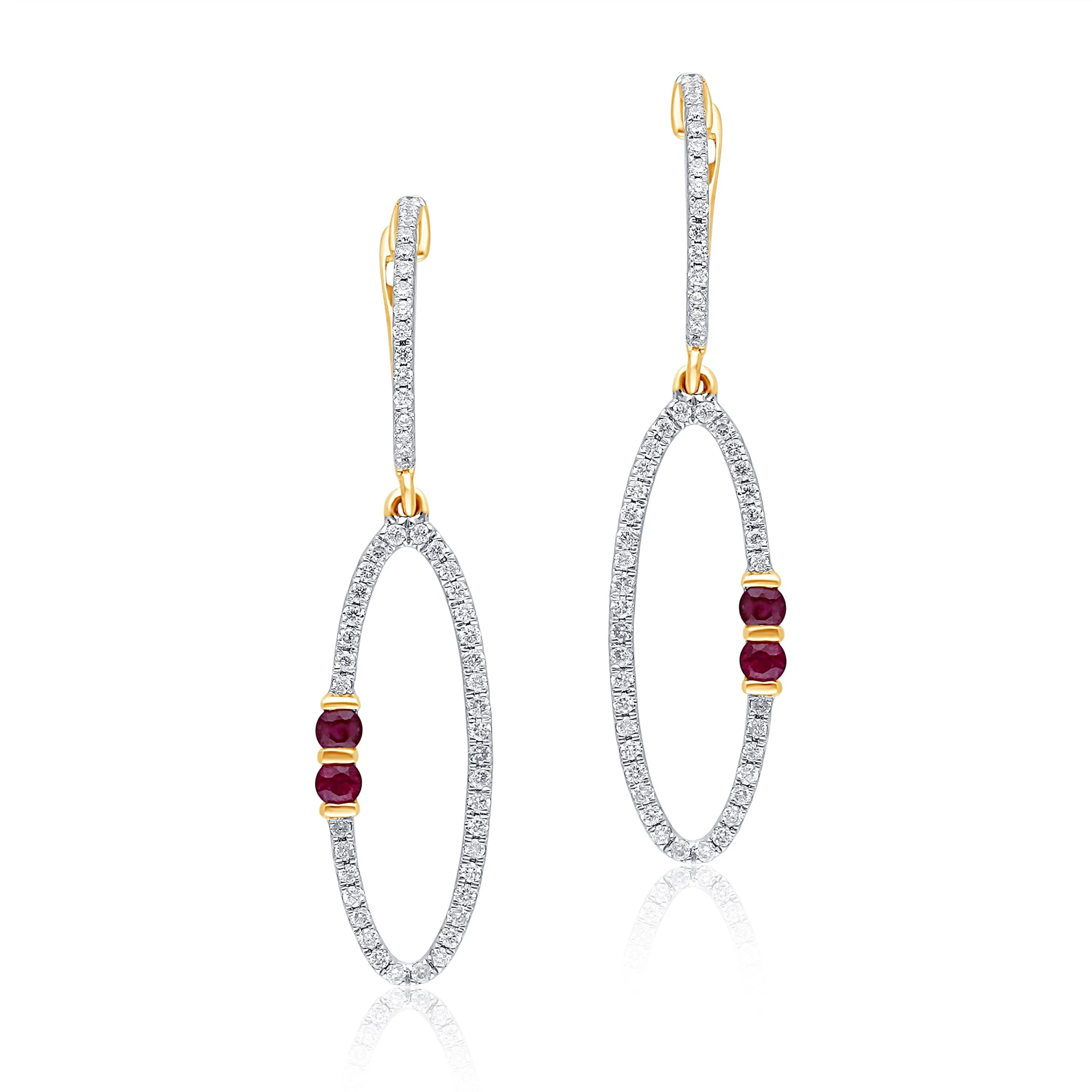 Yellow Gold Ruby & White Diamond Heirloom Earrings