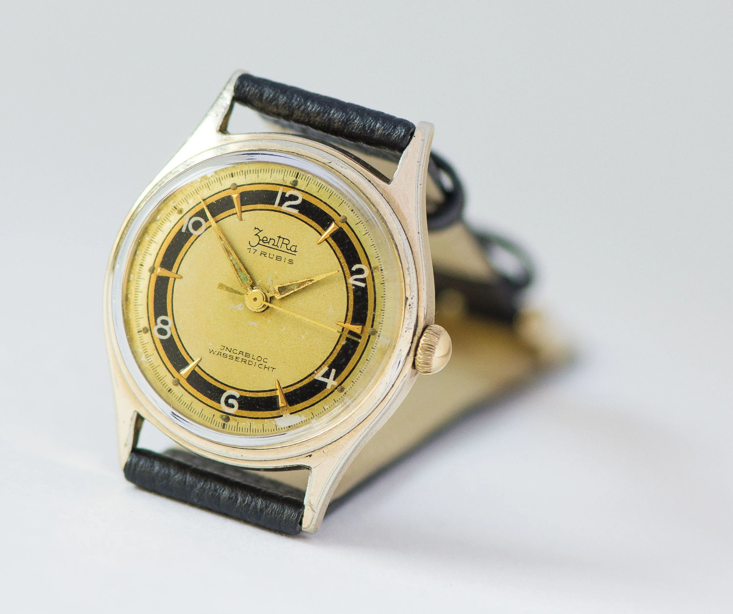 ZentRa wristwatch for women gold plated, retro boyfriend's watch shockproof, tomboy watch, vintage dress watch, new premium leather strap