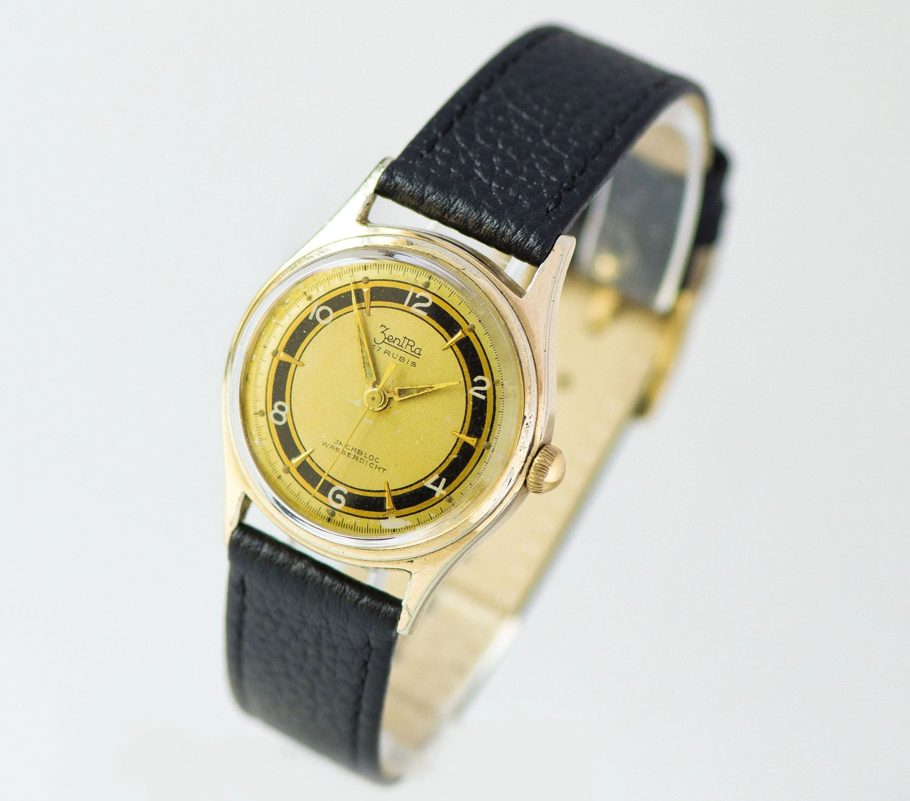 ZentRa wristwatch for women gold plated, retro boyfriend's watch shockproof, tomboy watch, vintage dress watch, new premium leather strap