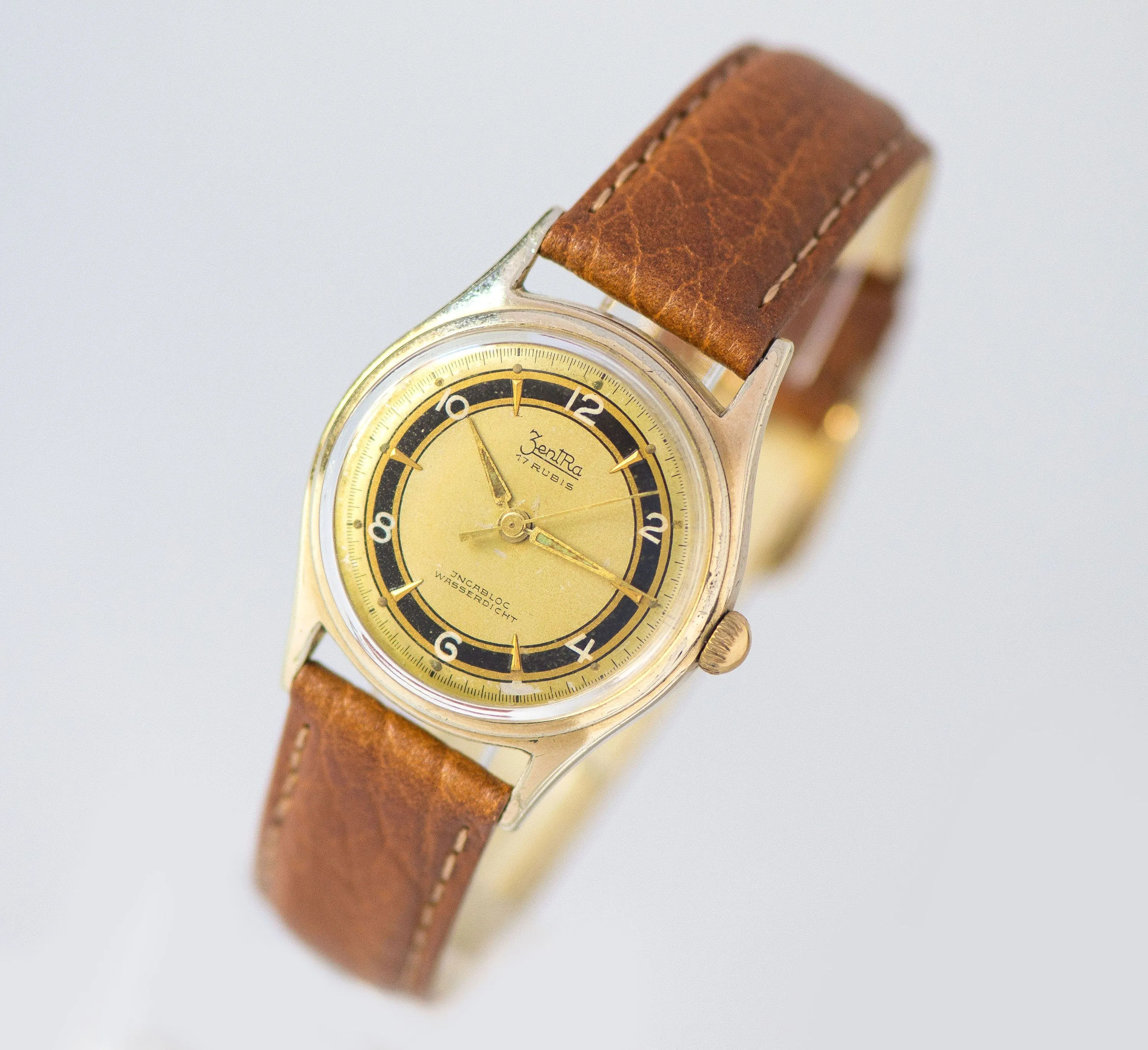 ZentRa wristwatch for women gold plated, retro boyfriend's watch shockproof, tomboy watch, vintage dress watch, new premium leather strap