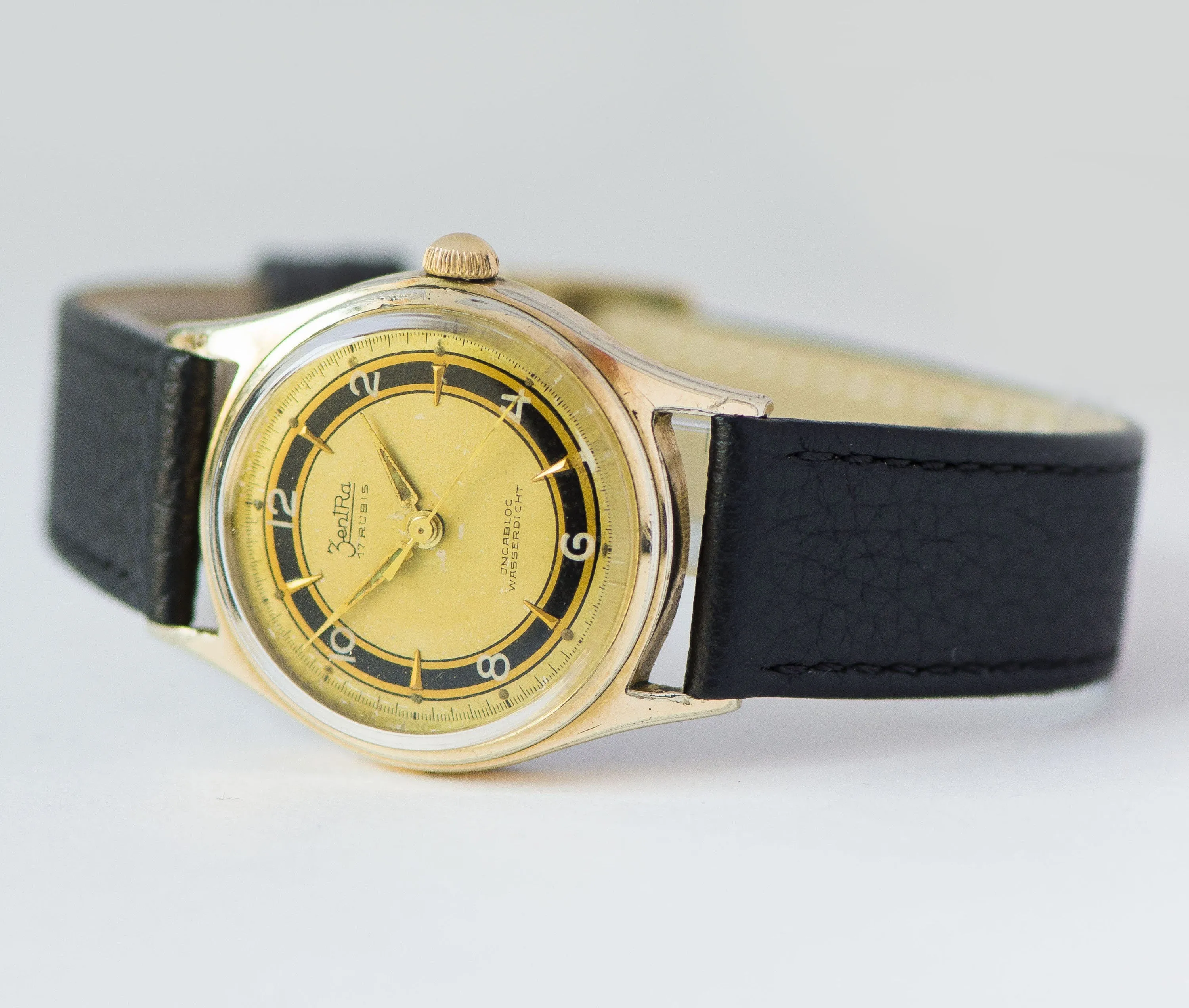 ZentRa wristwatch for women gold plated, retro boyfriend's watch shockproof, tomboy watch, vintage dress watch, new premium leather strap
