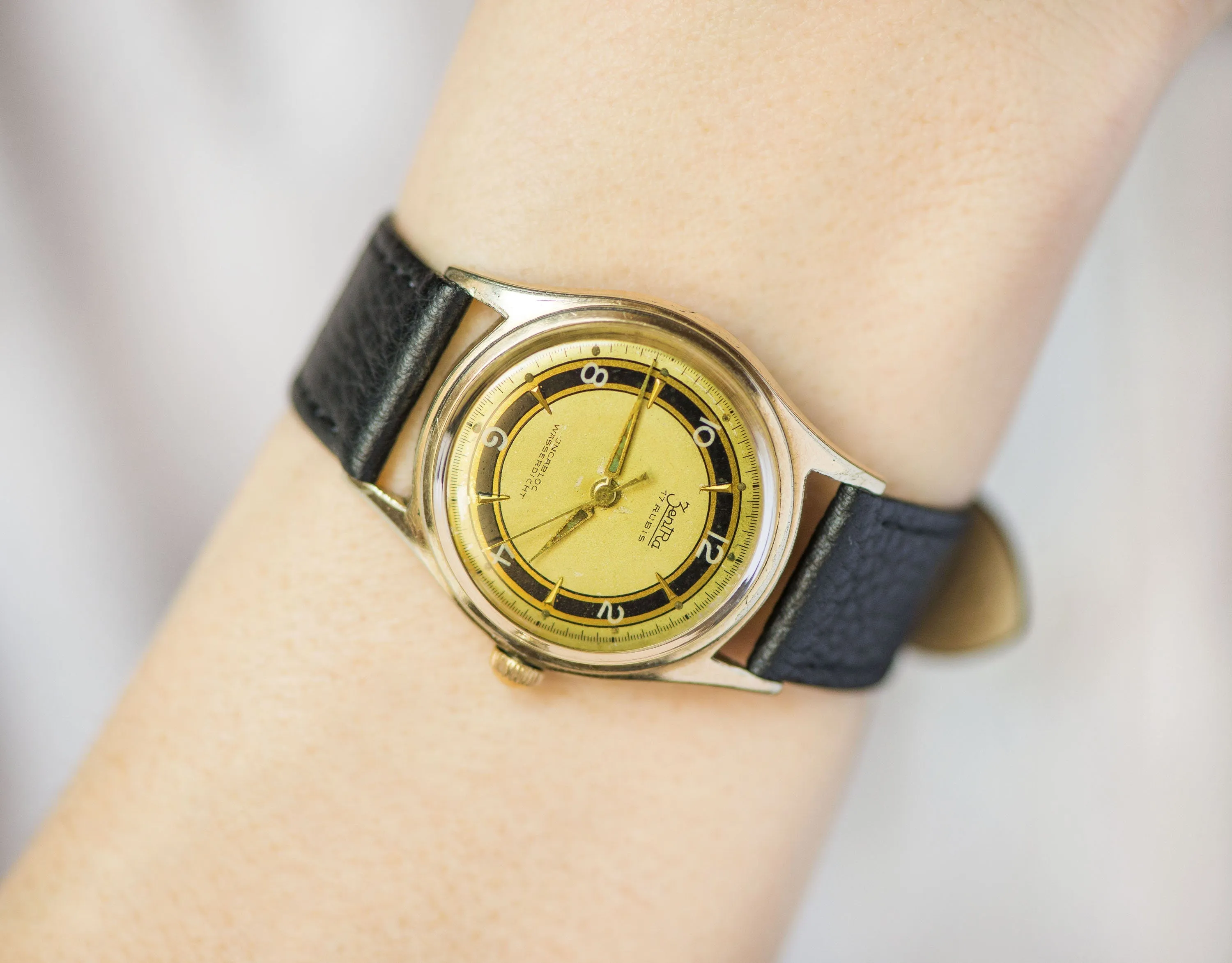 ZentRa wristwatch for women gold plated, retro boyfriend's watch shockproof, tomboy watch, vintage dress watch, new premium leather strap