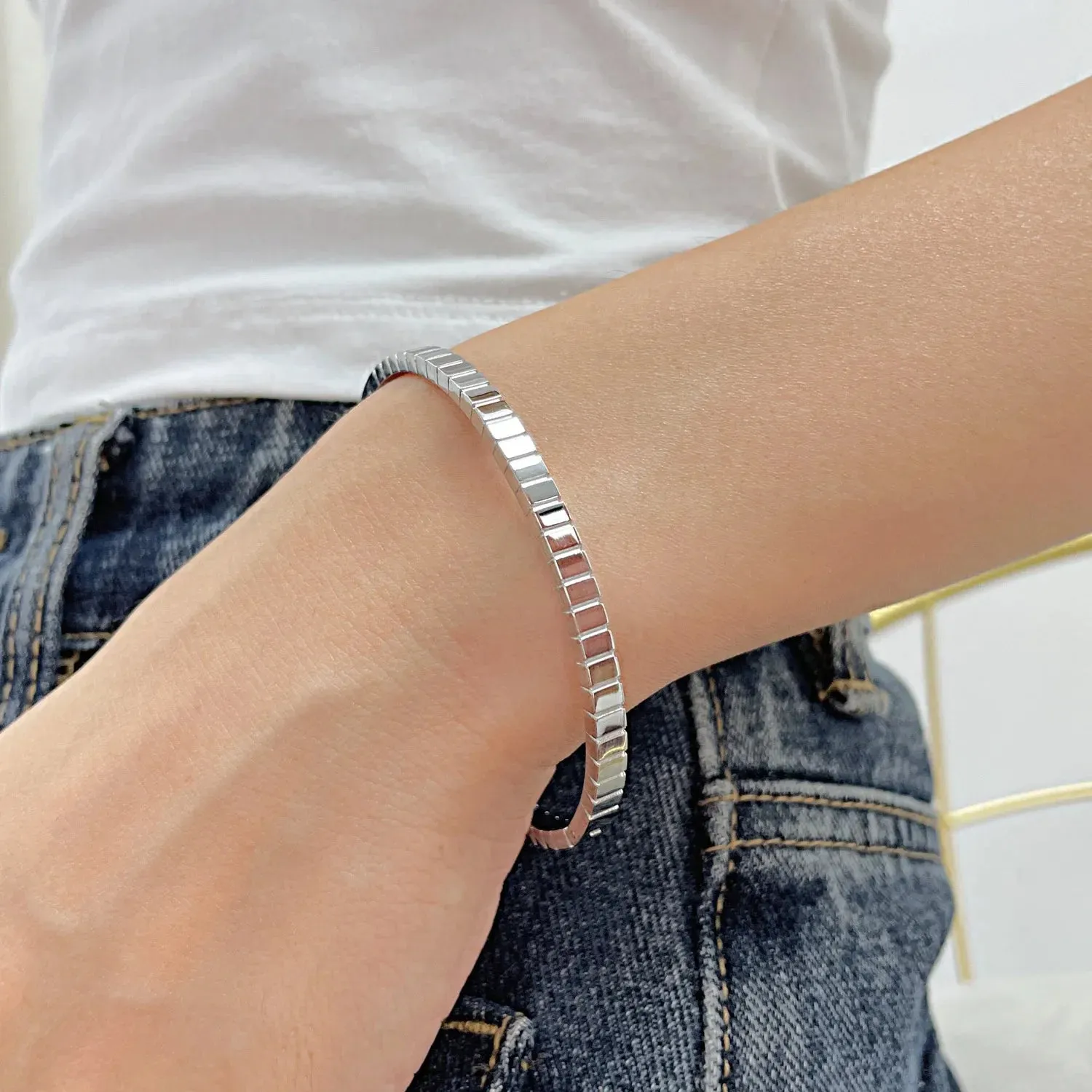 Zircon Geometric Bracelet Accessories Personalized Simple Versatile Titanium Steel Hand Bracelet Female Jewelry